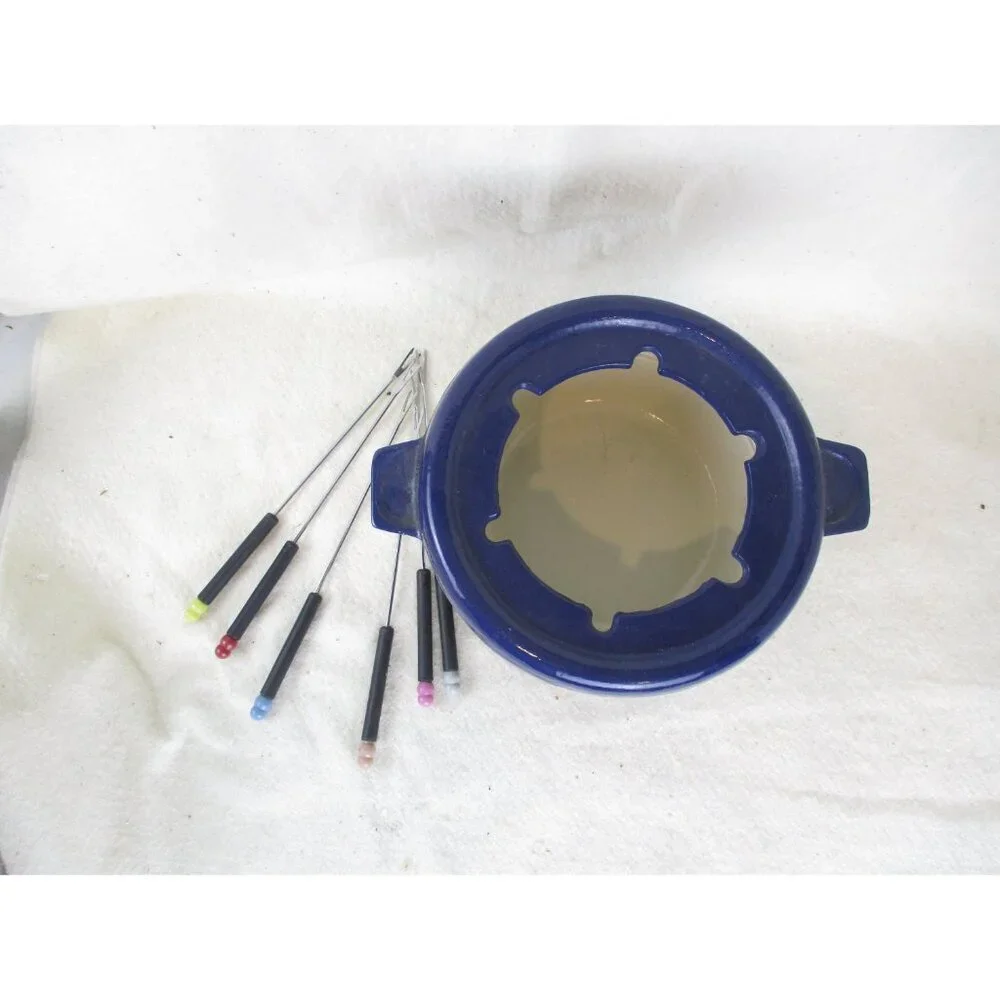 Trudeau cast iron blue Fondue pot Sauce Chafing vintage,‎ Kitchenware